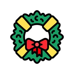 Christmas Wreath vector illustration, filled design icon