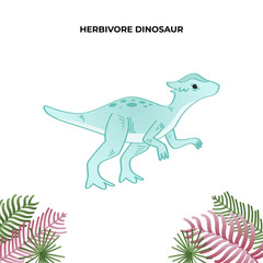 adorable herbivore dinosaur. dino party invitation and birthday. Hand draw