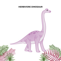 adorable herbivore dinosaur. dino party invitation and birthday. Hand draw
