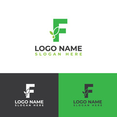 Initial F letter leaves with water droplets. Minimalist and modern cannabis leaf design