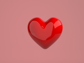 Valentine's Day background with red heart on pink,3d render.