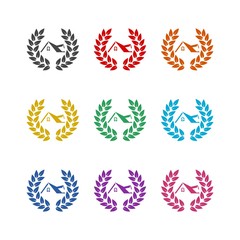 Illustration of a laurel wreath with a house color icon set isolated on white background