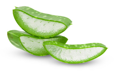 Aloe vera slice on white background.