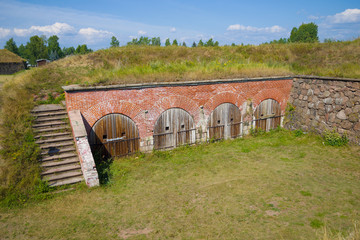 Fragment of the ancient bastions of the city of Hamina on a sunny August day. Finland