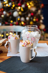 cacao with marshmallow  on the Christmas table