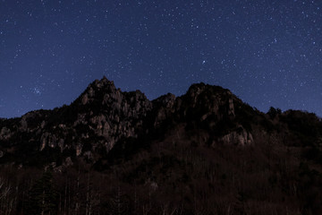 Fototapeta na wymiar 月光に照らされた瑞牆山と冬の星空