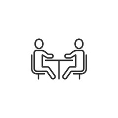 People with table icon in flat style. Teamwork conference vector illustration on white isolated background. Speaker dialog business concept.