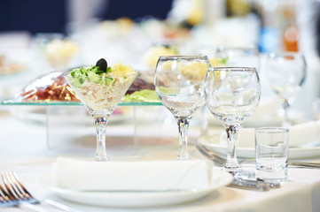 restaurant catering table with glassware