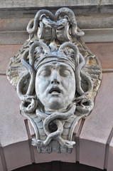 Keystone above the archs of the Zeughaus (old Arsenal) in Berlin, on the Boulevard Unter den...