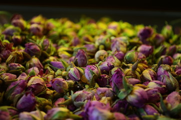 Colorful counter with tea at Istanbul Spice market