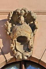 Keystone above the archs of the Zeughaus (old Arsenal) in Berlin, on the Boulevard Unter den...