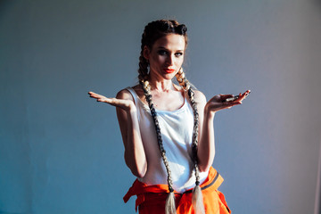 beautiful woman auto mechanic in the Studio Portrait