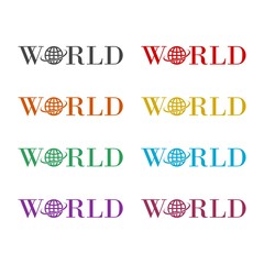 Word world color icon set isolated on white background