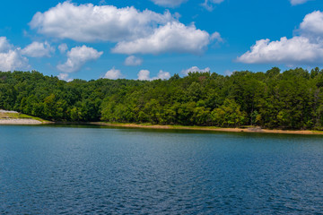 landscape with lake and blue sky