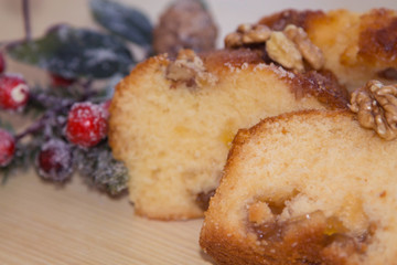 Sweet Christmas dessert with nuts and orange