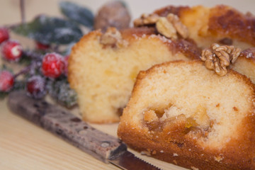 Sweet Christmas dessert with nuts and orange