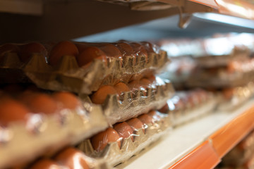 Eggs in a package on a store window