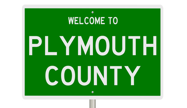 Rendering of a gren 3d highway sign for Plymouth County