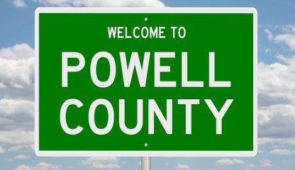 Rendering of a gren 3d highway sign for Powell County