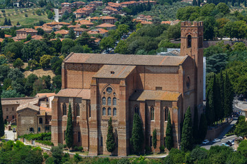 View to the historic centre of Siena town, Italy