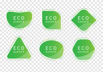 green clear crystal banner on transparency background, eco tag vectors, elegant glossy element design