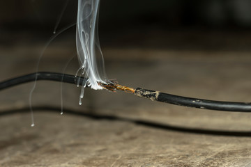 burning and smoking an electric cable cause of overload 