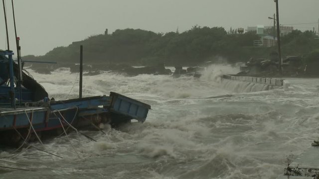 Hurricane Storm Surge Floods Small Harbor - Usagi