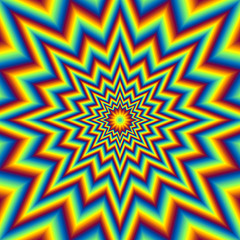 Pulsing fiery star. Optical illusion of movement.
