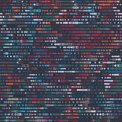 Hip funky techno circles in rows. Hightech coded data moody camo effect seamless repeat vector pattern swatch. - obrazy, fototapety, plakaty
