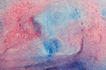 The texture of watercolor paper. Beautiful background of pink and lilac watercolor.