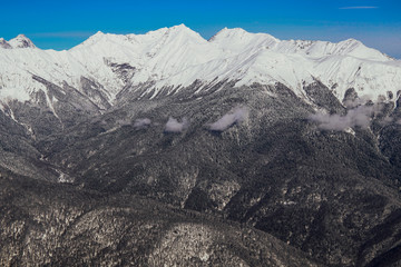 landscape snowy mountains ski resort in winter