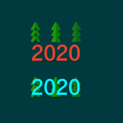 Fototapeta premium Vector illustration. New year 2020 green fir trees