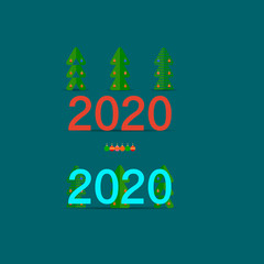 Vector illustration. New year 2020 green fir trees