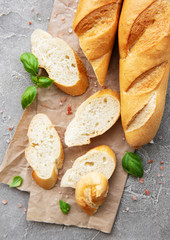 Sliced fresh crusty baguette