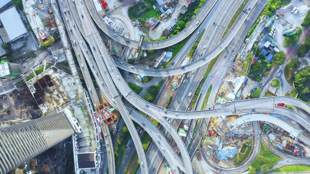 Top down view of freeway intersection bridge