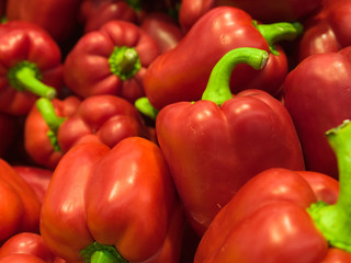 Fresh, juicy, ripe bulgarian peppers, healthy food, close-up. Selective focus