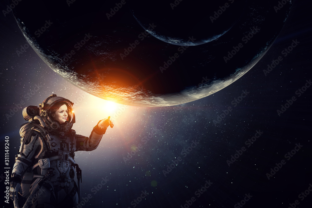 Wall mural exploring outer space. mixed media