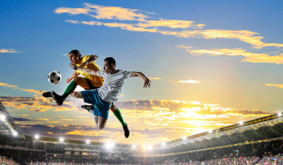 Fototapeta na wymiar Soccer game concept. Mixed media