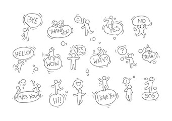 Cartoon circle illustration with speech bubbles.