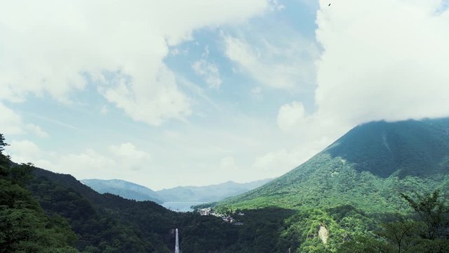 Fast Speet The Cloud Moving over  nature landscape 'Kegon Falls' waterfall and Lake Chuzenji in summer. One of Nikko&rsquo;s most famous 