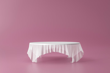 Levitation of white fabric in desk concept pedestal or podium display with cloth platform on...