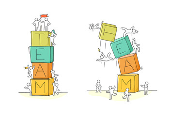 Cartoon little people with word Team