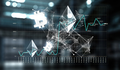 Crypto currency market. Mixed media