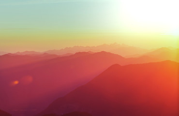 Plakat Mountains on sunset