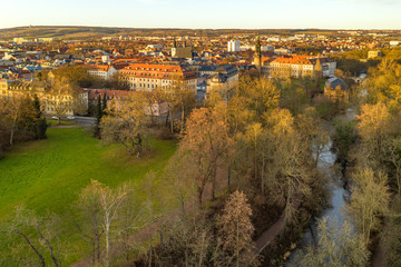 Luftbildaufnahme Weimar mit Park an der Ilm und Stadtschloss