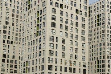 Multi storey apartment house, city housing estate life. Modern office building