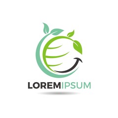vector illustration of leaves, globe and smile icon in circle for health and medical logo design