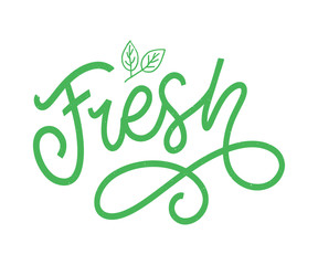 Fototapeta na wymiar Fresh word hand lettering. Handmade vector calligraphy eco slogan