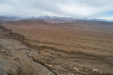 Fototapeta na wymiar aerial view of the dry land in Gansu, China