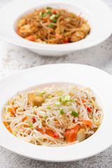 Asia noodle with vegetable food background